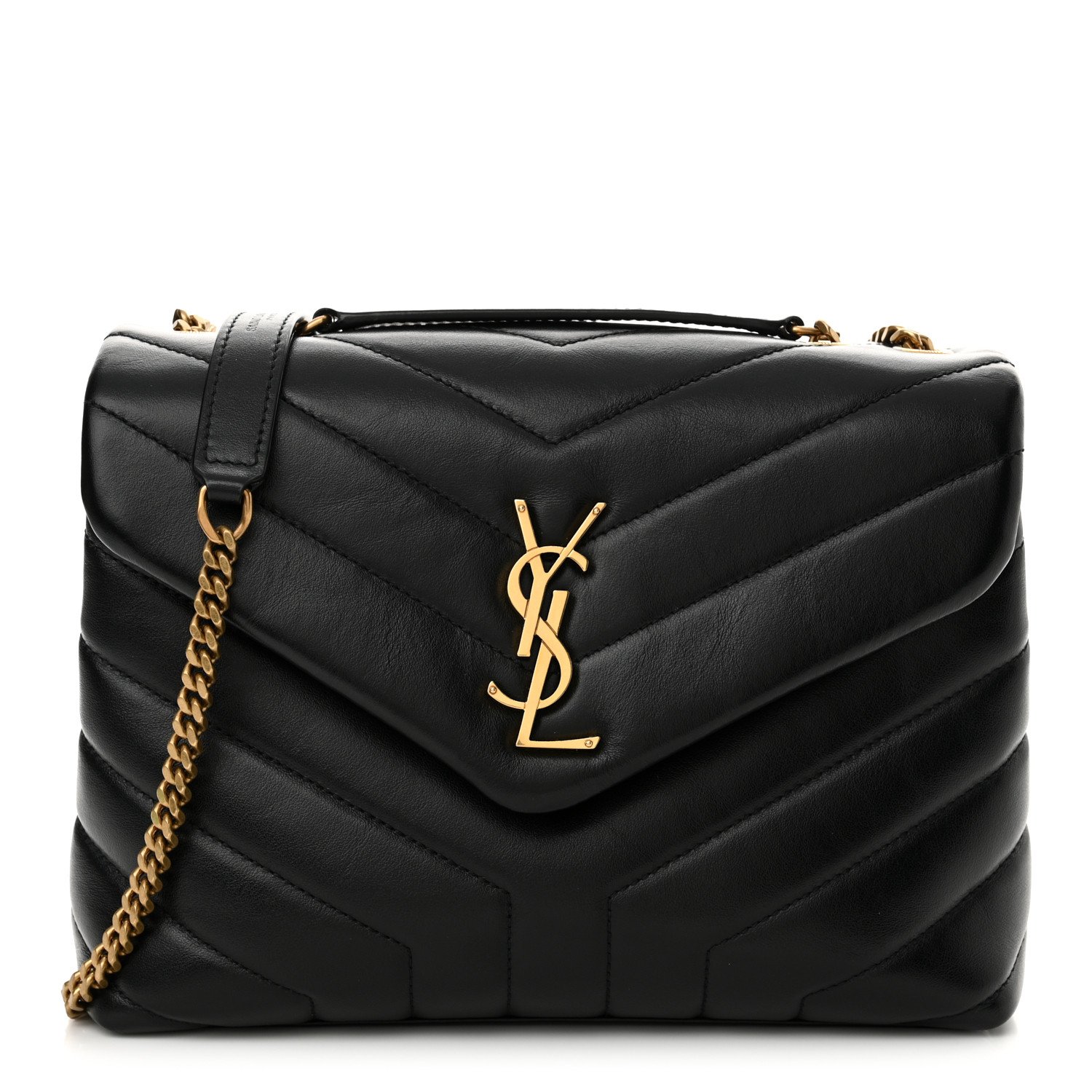 Calfskin Y Quilted Monogram Small Loulou Chain Satchel Black