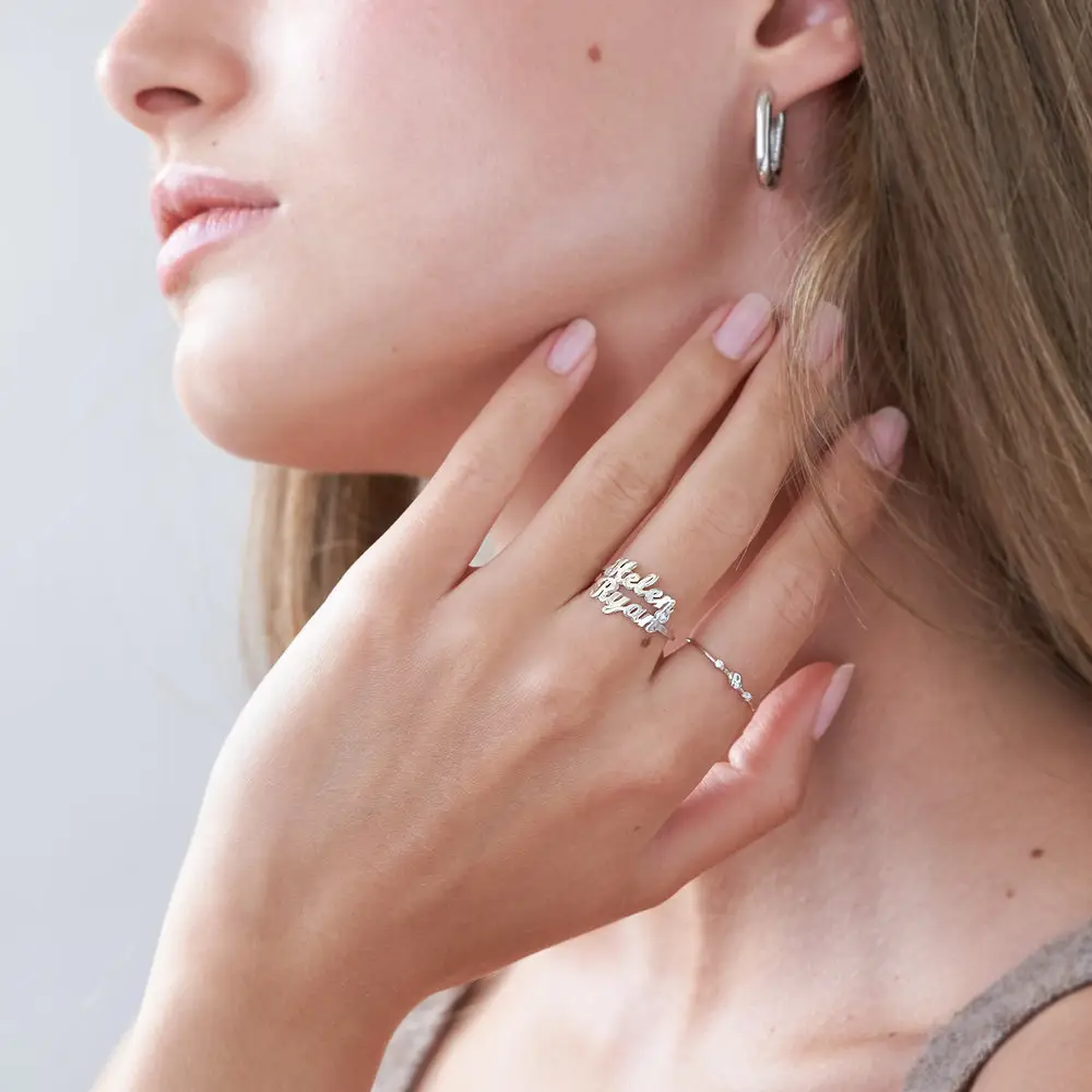 Two is Better Than One Name Ring with Diamond - Silver