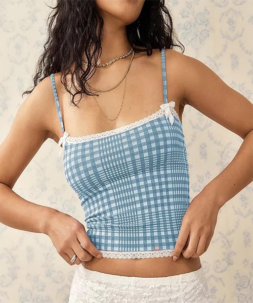 Spaghetti strap gingham tank top